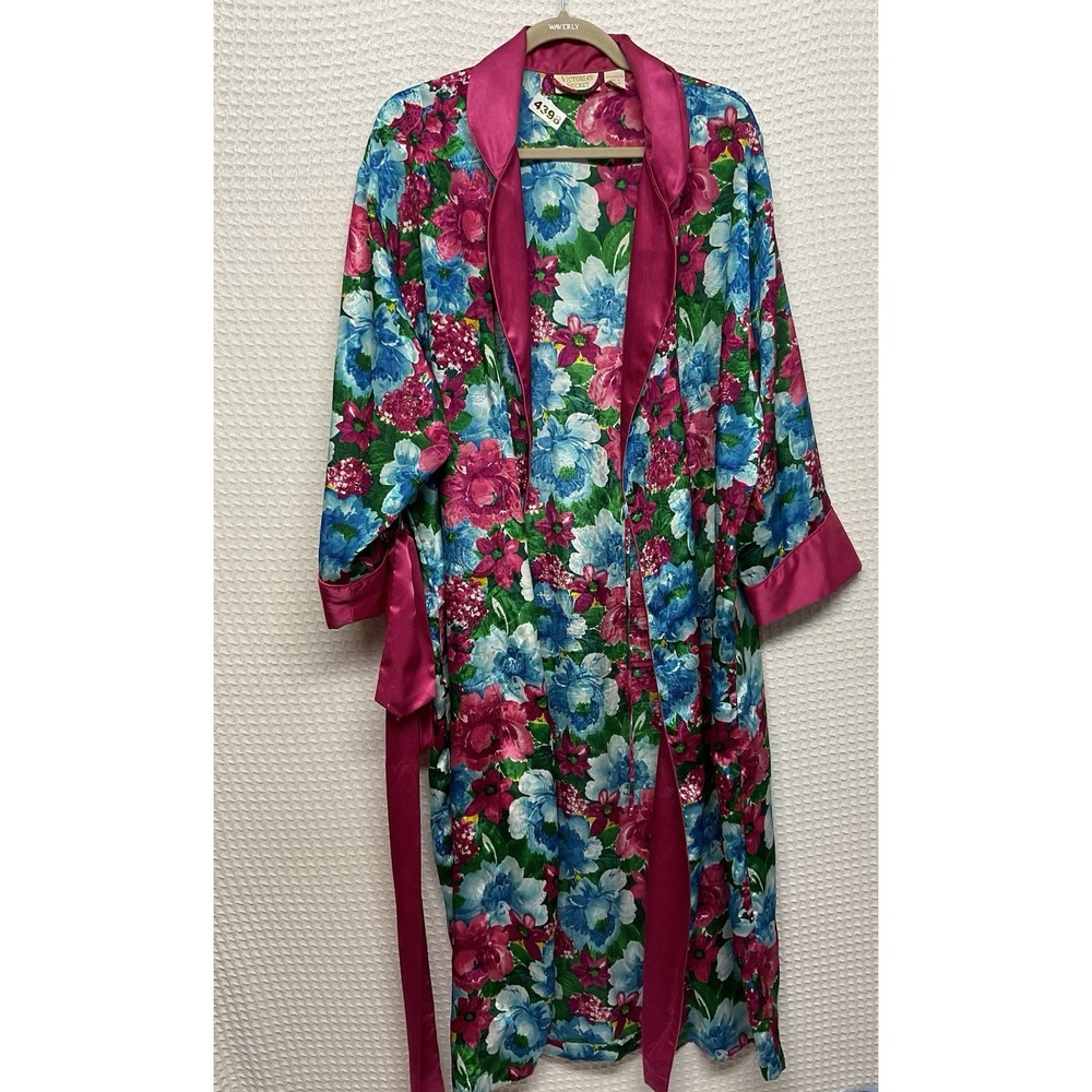 Victoria Secret Gold Label Pink Blue Floral Long Robe Size PS Oversized Belted